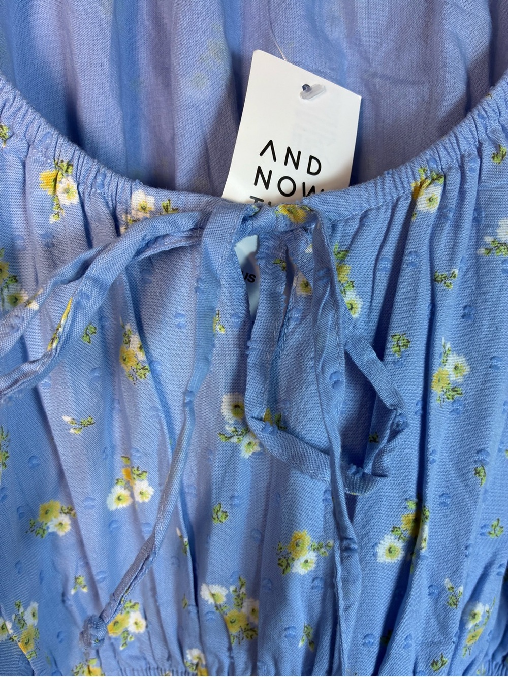 And Now This Blue Floral Midi Dress Tiered Puff Sleeve 2X Milkmaid Coquette NEW - Picture 8 of 12